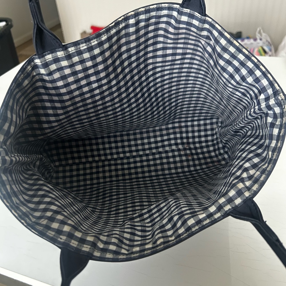 Y2K Esprit Dark Blue Gingham Nylon Tote Bag - Picture 2 of 6